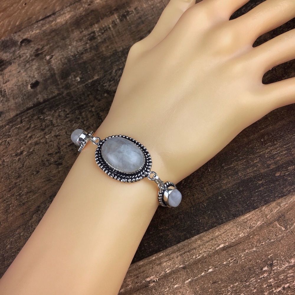 New Moonstone Crystal Silver Toggle Bracelet
